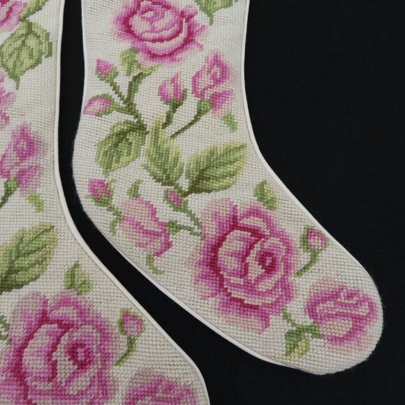 Imperial Elegance Set 4 Pink Rose Flower Floral Needlepoint Christmas Stockings - Picture 10 of 16